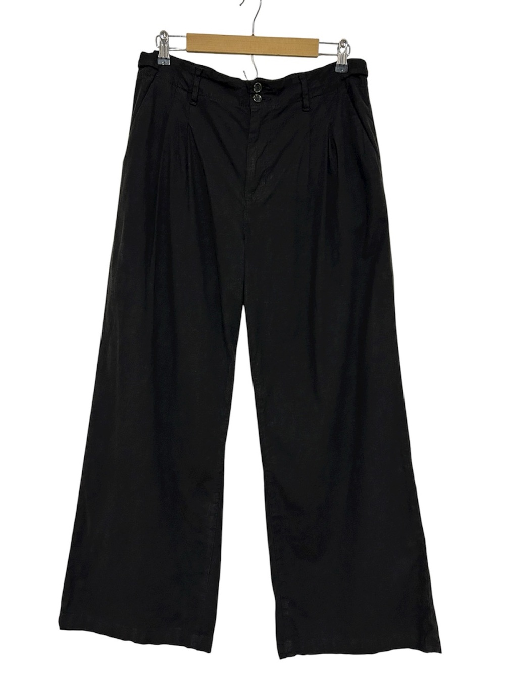American Eagle‎ Outfitters Linen Blend Black Elastic Waist Wide-Leg Trousers 12R